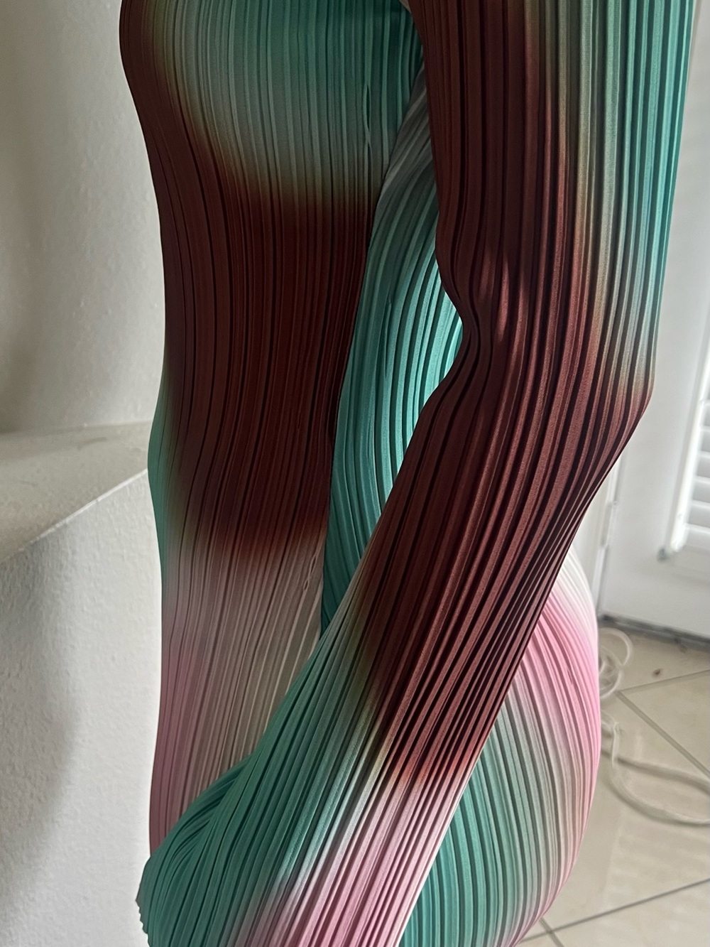 Boohoo Teal, Pink and Brown Ombre Pleated Maxi Dress